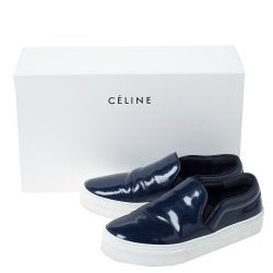 Pre Owned Celine Blue Patent Leather Slip On Sneakers Size 36