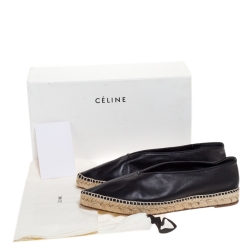 Pre Owned Celine Black Leather Babouche V Cut Espadrille Flats Size 41