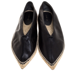 Pre Owned Celine Black Leather Babouche V Cut Espadrille Flats Size 41
