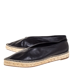 Pre Owned Celine Black Leather Babouche V Cut Espadrille Flats Size 41
