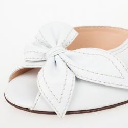 Pre Owned Celine White Leather Bow Peep Toe Slingback Sandals Size 40