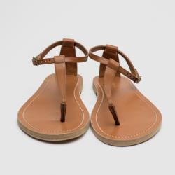 Pre Owned Celine Brown Leather Ankle Strap Flat Sandals Size 38