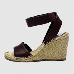 Celine Brown Leather Espadrilles Wedge Sandals Size 41