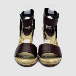 Celine Brown Leather Espadrilles Wedge Sandals Size 41