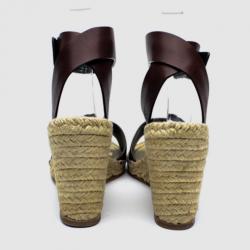 Celine Brown Leather Espadrilles Wedge Sandals Size 41