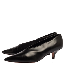 Pre Owned Celine Black Leather V Neck Pumps Size 37