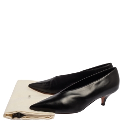 Pre Owned Celine Black Leather V Neck Pumps Size 37