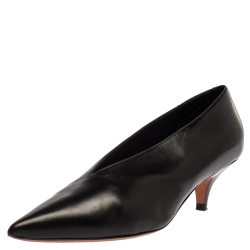 Pre Owned Celine Black Leather V Neck Pumps Size 37
