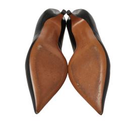 Pre Owned Celine Black Leather V Neck Pumps Size 37