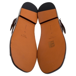 Pre Owned Celine Brown Leather Buckle Detail Flat Sandals Size 39