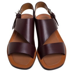 Pre Owned Celine Brown Leather Buckle Detail Flat Sandals Size 39