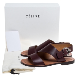 Pre Owned Celine Brown Leather Buckle Detail Flat Sandals Size 39