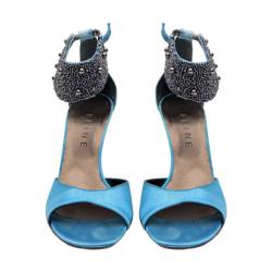 Celine Blue Satin Ankle Strap Embellished Sandals Size 37.5