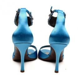 Celine Blue Satin Ankle Strap Embellished Sandals Size 37.5
