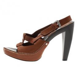 Pre Owned Celine Brown Leather Slingback Sandals Size 40