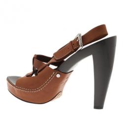 Pre Owned Celine Brown Leather Slingback Sandals Size 40