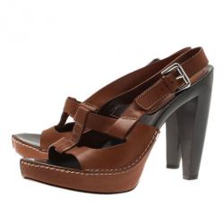 Pre Owned Celine Brown Leather Slingback Sandals Size 40