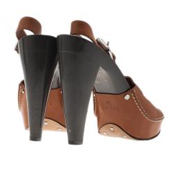 Pre Owned Celine Brown Leather Slingback Sandals Size 40