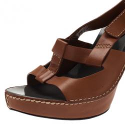 Pre Owned Celine Brown Leather Slingback Sandals Size 40