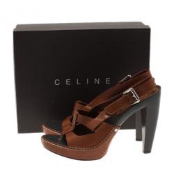 Pre Owned Celine Brown Leather Slingback Sandals Size 40