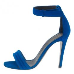 Pre Owned Celine Blue Suede Ankle Strap Sandals Size 37