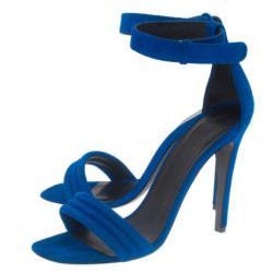 Pre Owned Celine Blue Suede Ankle Strap Sandals Size 37