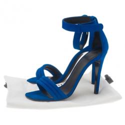 Pre Owned Celine Blue Suede Ankle Strap Sandals Size 37