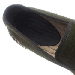 Pre Owned Celine Green Pony Hair Espadrilles Size 38