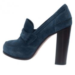 Pre Owned Celine Blue Suede Loafer Platform Pumps Size 38