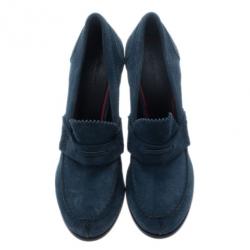 Pre Owned Celine Blue Suede Loafer Platform Pumps Size 38