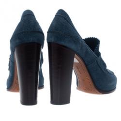 Pre Owned Celine Blue Suede Loafer Platform Pumps Size 38