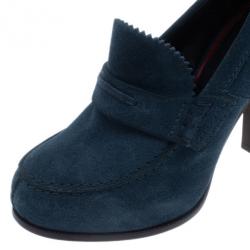 Pre Owned Celine Blue Suede Loafer Platform Pumps Size 38