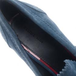 Pre Owned Celine Blue Suede Loafer Platform Pumps Size 38