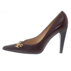 Pre Owned Celine Brown Leather Charm Pumps Size 40