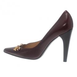 Pre Owned Celine Brown Leather Charm Pumps Size 40