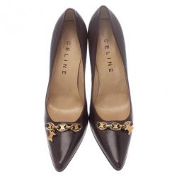 Pre Owned Celine Brown Leather Charm Pumps Size 40