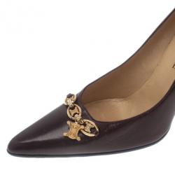 Pre Owned Celine Brown Leather Charm Pumps Size 40