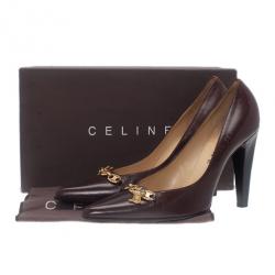 Pre Owned Celine Brown Leather Charm Pumps Size 40