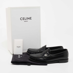 Pre Owned Celine Black Leather Slip On Loafers Size 36.5