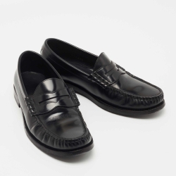 Pre Owned Celine Black Leather Slip On Loafers Size 36.5