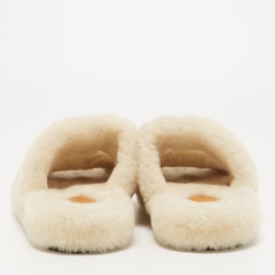 Celine White Fur Flat Slides  Size 39