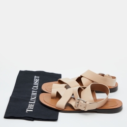 Pre Owned Celine Beige Leather Strappy Flat Sandals Size 39