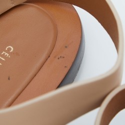 Pre Owned Celine Beige Leather Strappy Flat Sandals Size 39