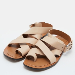 Pre Owned Celine Beige Leather Strappy Flat Sandals Size 39