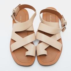 Pre Owned Celine Beige Leather Strappy Flat Sandals Size 39