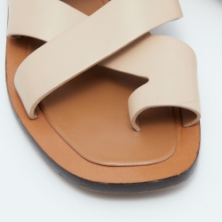 Pre Owned Celine Beige Leather Strappy Flat Sandals Size 39