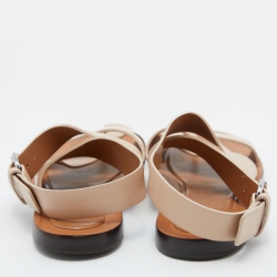 Pre Owned Celine Beige Leather Strappy Flat Sandals Size 39