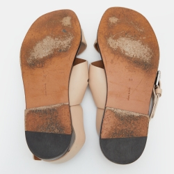 Pre Owned Celine Beige Leather Strappy Flat Sandals Size 39