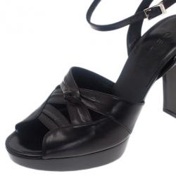 Pre Owned Celine Black Leather Ankle Strap Sandals Size 39