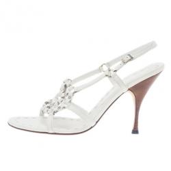 Pre Owned Celine White Leather Slingback Sandals Size 39.5